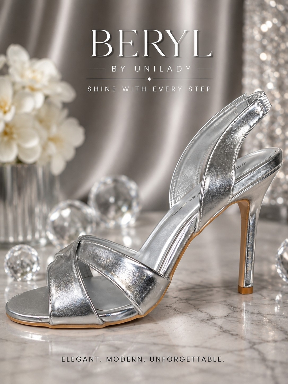 Unilady “Beryl” Silver Metallic Strappy Heels – Size 9 – New in Box